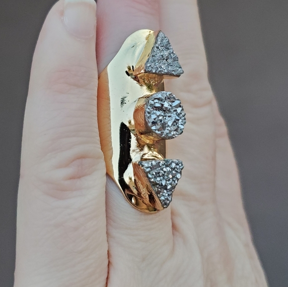 New Unique Titanium Druzy Adjustable Gold Ring. - Picture 4 of 16